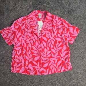 a new day Red and Pink Leaf Print Shirt